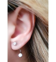 Tek taş gümüş earcuff cift küpe