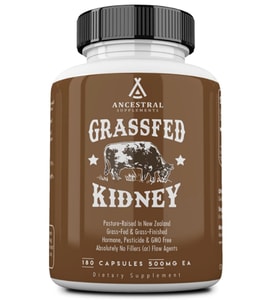 Ancestral Supplements Grass Fed Beef Kidney, 3000mg, DAO Enzyme for Urinary and Histamine Health, Selenium, B12, Non GMO, 180 Capsul.Made ın Usa.62.