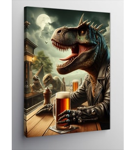 Kanvas Tablo Bira İçen Dinozor