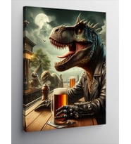 Kanvas Tablo Bira İçen Dinozor