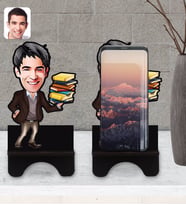 BK Gift Kişiye Özel Erkek Öğretmen Karikatürlü Ahşap Biblo Telefon Standı