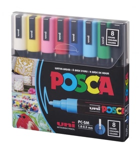 UNİ POSCA SU BAZLI MARKER ANA RENKLER PC-5M 1.8-2.5 8'Lİ SET