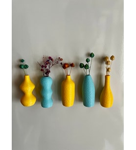 Miniflora - 5'li Magnetli Mini Vazo - Sarı & Açık Mavi - Buzdolabı Süsü