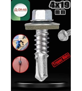 Trapez Çatı vidası 4.8x19 mm paket (-150-) Adet Matkap uçlu saç akıllı vida (Gri)