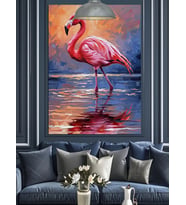 Tek Ayak Üstünde Duran Pembe Flamingo Dekoratif Kanvas - Mdf Ahşap Tablo