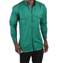 DeepSEA Erkek Yeşil Slim Fit Dar Kesim Pamuklu Spor Gömlek Çıtçıtlı Likralı Gabardin Gömlek 2300421