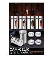 Cam+Çelik Tuzluk Biberlik Karabiberlik 3 Farklı Delikli 5 Li Set 721945
