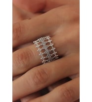 Gümüş Renk Motif Model Zirkon Taşlı Kadın Yüzük (Çok Renkli)