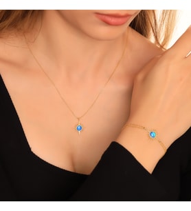 925 Ayar Gümüş Opal Taşlı Kutup Yıldızı Kolye Bileklik Set