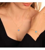 925 Ayar Gümüş Opal Taşlı Kutup Yıldızı Kolye Bileklik Set
