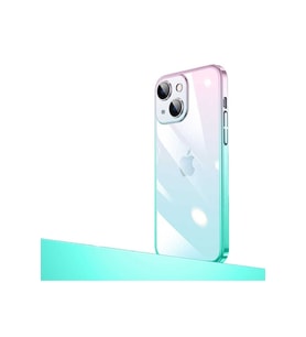Apple iPhone 14 Plus Uyumlu Kılıf Parlak Renk Geçişli Kamera Korumalı Zore Senkron Kapak (Pembe-Mavi)