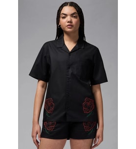 Nike Jordan Oversize Short Sleeve Top Black Oversize Kadın Gömlek Siyah