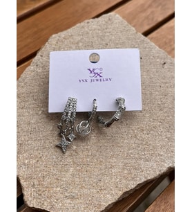 YSX Jewelry Gümüş Yıldız ve Taşlı Üçlü Küpe Seti