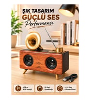 Mey İthalat® Retro Gramofon Tasarımlı Bluetooth Hoparlör – 3D Stereo Ses, 1800 mAh Batarya
