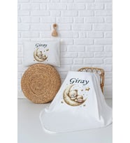 Pia Baby Premium %100 Pamuk Çift Kat Penye Battaniye ve Yastık Kılıfı Yenidoğan Erkek Bebek Hediyesi 5052-10 (Ekru)