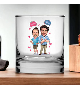 Kişiye Özel Kendilerine Güvenen Çiftler Karikatürlü Viski Bardağı