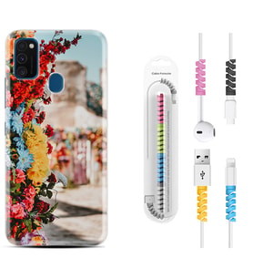 Samsung M21 M22 M23 M30 M31S M32 Kılıf Kablo Koruma Spiral Silikon Gerçek Çiçekler 1743