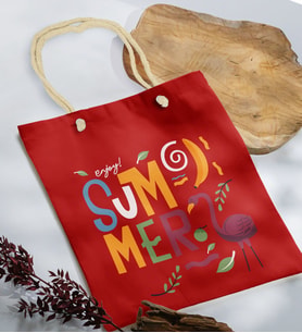 BK Gift Yaz Temalı Kırmızı Halat Saplı Kumaş Plaj Çantası -13, Baskılı Omuz Çantası, Alışveriş Çantası, Arkadaşa Hediye, Sevgiliye Hediye