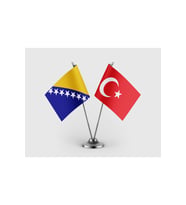 Bosna Hersek Bayrağı Türk Bayrağı İkili Saten Masa Bayrağı Takımı