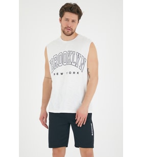 Süperlife Erkek Bisiklet Yaka Regular Fit  Brooklyn Baskılı  Tişört SPR22TS116 (Ekru)