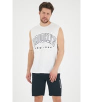 Süperlife Erkek Bisiklet Yaka Regular Fit  Brooklyn Baskılı  Tişört SPR22TS116 (Ekru)