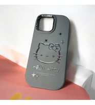 iPhone 15 Pro Max Hello Kitty Kabartmalı Kaliteli Silikon Telefon Kılıfı (Gri)