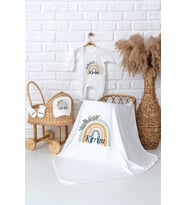 Pia Baby Premium  %100 Pamuk İsme Özel Bebek Hastane Çıkışı Tulumlu Bebek Hediye Seti 5074-05 (Ekru)