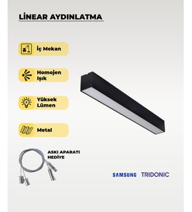 120 cm Siyah Metal Kasa Lineer Aydınlatma 3200K (Sarı Işık)