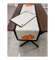 Turuncu Balkabağı Desenli Runner Ve Amerikan Servis 40 X 140
