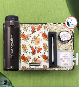 Anneler Gününe Özel Kişiye Özel Kahverengi Paslanmaz Kilitli Kapaklı Termos & Canım Annem İyi ki Varsın Baskılı T Kulplu Kupa & Metal Cep Aynası & Touch Pen Roller Kalem & Desenli Co Notes Defter - GDTK-909126