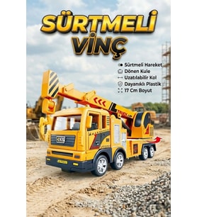 Oyuncak Vinç Sarı İnşaat Aracı Sürtmeli Hareketli Kule ve Uzayan Kol 17 Cm İş Makinesi
