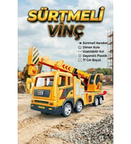 Oyuncak Vinç Sarı İnşaat Aracı Sürtmeli Hareketli Kule ve Uzayan Kol 17 Cm İş Makinesi
