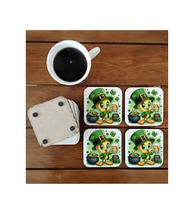 Ghostbastır Design Tweety Happy Patrick Day Dekoratif Ahşap Bardak Altlığı Seti 052