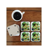Ghostbastır Design Tweety Happy Patrick Day Dekoratif Ahşap Bardak Altlığı Seti 052