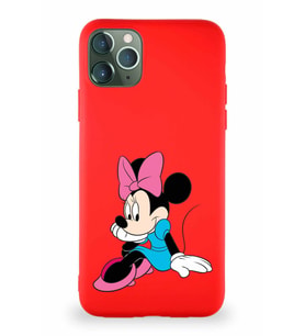 Apple iPhone 11 Pro Max Soft Premier Kapak Minnie Mouse-E Tasarımlı Silikon Kılıf - Kırmızı (Şeffaf)