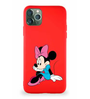 Apple iPhone 11 Pro Max Soft Premier Kapak Minnie Mouse-E Tasarımlı Silikon Kılıf - Kırmızı (Şeffaf)