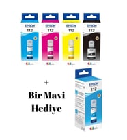 112 Ecotank L6570 Orijinal Mürekkep kartuş Takımı Bk127ml. Cym 70ml. + 1 Mavi Hediyeli