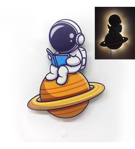 CajuArt Kitap Astronot Ahşap Led Işıklı Çocuk Odası Duvar Tablosu (Karışık)