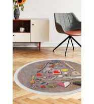 Dijidekor Halı Kahverengi Cool Mutfak Saçaklı Yuvarlak Kesme İnce Yolluk Kilim Salon Halısı