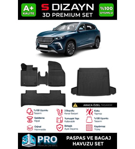 Togg T10X 3D Pro Havuzlu Paspas ve Bagaj Havuzu Seti (2'li SET) 2023 Üzeri A+ Kalite