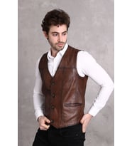 HAKİKİ DERİ YELEK KARARTMALI KAHVE (Kahverengi)