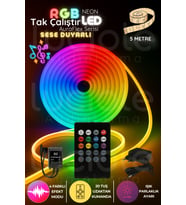 5 Metre RGB Neon LED Şerit  AuraFlex Serisi  Sese Duyarlı Tak-Çalıştır Kumandalı Işık