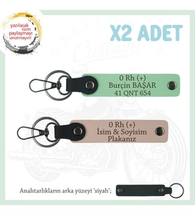 Motor Severlere Özel İsim Plaka, 0+ Kan Grubu Yazılı Özel Tasarım x2 Anahtarlık, Yavruağzı-Yeşil-Syh (Çok Renkli)
