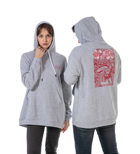 Vishenka Unisex Ac Dc Baskılı 3 İplik Oversize Kapüşonlu Kanguru Cepli Gri Renk Sweatshirt