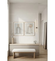 Modern Minimalist Soyut Kemer ve Çemberler 2’li Ahşap Çerçeveli Tablo Seti