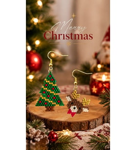 Miyuki Boncuk El Yapımı Geyik Ve Çam Ağacı Küpe Yılbaşı Christmas Noel