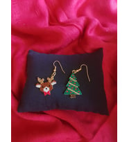 Miyuki Boncuk El Yapımı Geyik Ve Çam Ağacı Küpe Yılbaşı Christmas Noel