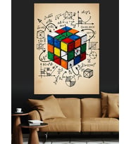 Rubik Küpü Çizim Sanatı Dekoratif Kanvas - Mdf Ahşap Tablo