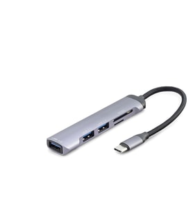 Usb Hub Combo 5In1 Usb Type-C Sd + Tf Card Gri HDX7039