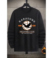 Unisex Karasuno Bisiklet Yaka Sweatshirt (Siyah)